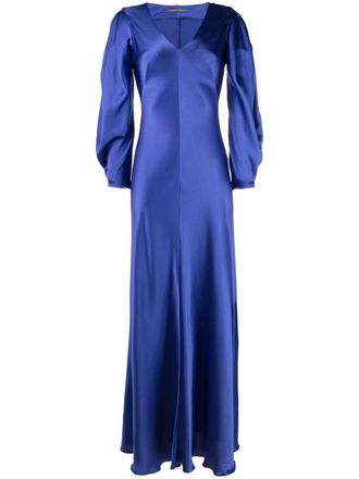 Alberta Ferretti long puff-sleeves silk gown - women - Silk - 40 - Blue