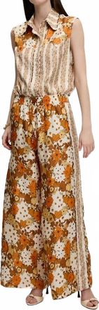 LA PRESTIC OUISTON Ring Wide Leg Pants In Mix Flower Power Orange