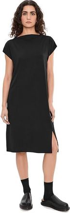 Eileen Fisher Funnel Neck Dress Womens Dress Black : LG, Elastane/Lyocell/Tencel