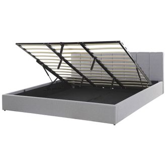 Beliani Cama Con Somier De Poli&eacute;ster Gris Claro 180 X 200 Cm Cabecero Almacenaje Dreux