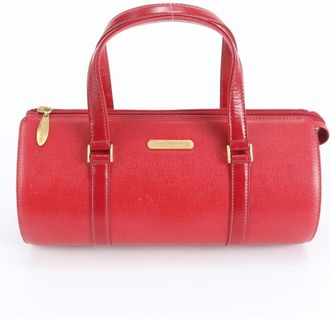 Burberry Red Color Leather Handbag Tote Bag (Pre-Owned)