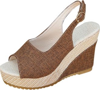 Generic Wedge Sandals for Women Casual Stylish Slingback Shoes Open Toe Solid Color Stylish Classic Thick Sole Comfy Strappy Sandals Summer Beach