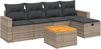 vidaXL Set De Muebles De Jard&iacute;n 6 Pzas Y Cojines Rat&aacute;n Sint&eacute;tico Gris Vidaxl