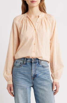 D&ocirc;en Julienne Paisley Print Organic Cotton Button-Up Shirt in Peach Sorbet Marseille at Nordstrom, Size X-Large