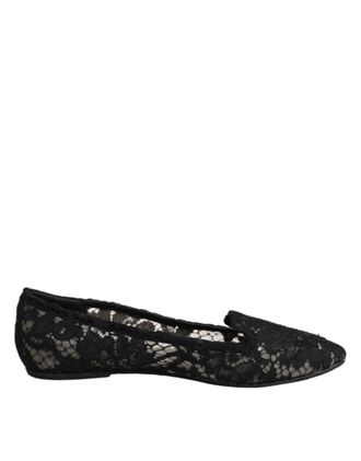 Dolce & Gabbana Black Taormina Lace Slip On Flats Womens Shoes