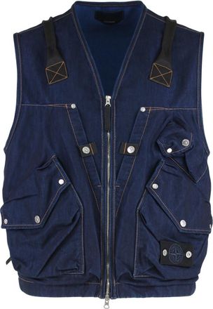 Stone Island Blue V Neck Denim Vest