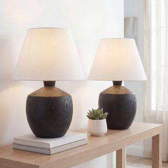 Jonathan Y Designs Myron 18 Minimalist Scandinavian Concrete Effect Resin/Iron LED Table Lamp in Black at Nordstrom