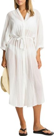 Sea Level Australia Salt Boho Semisheer Cotton Cover-Up Shirtdress in White at Nordstrom, Size X-Small