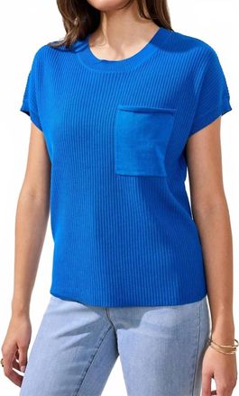 Tribal Dolman Short Sleeve Ribbed Knit Top In Turkish Sea