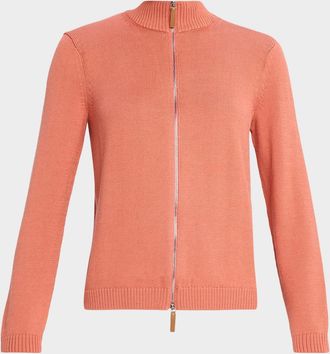 Lafayette 148 New York Cotton-Silk Tape Fitted Bomber Sweater