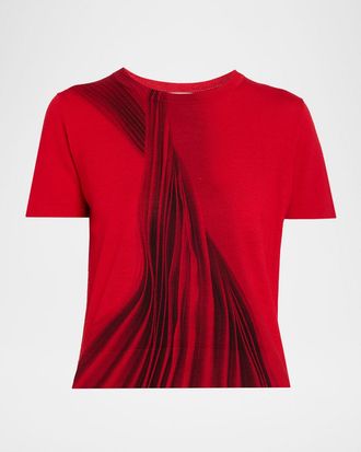 Jason Wu Dancing Pleat Printed Short-Sleeve Knit Top