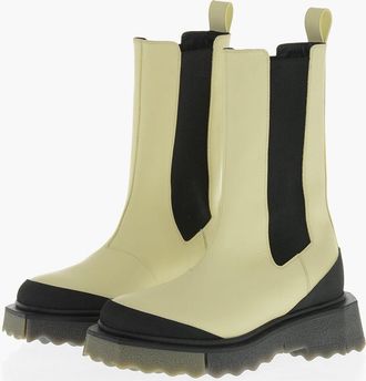 Off-white Stivaletti Chelsea in Pelle e Tessuto con Suola Sponge Off-White