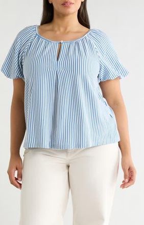 Max Studio Crochet Trim Sleeveless Top in Denim Stripe at Nordstrom Rack, Size 3X