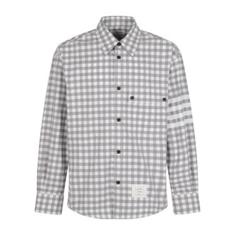 Thom Browne Casual Shirts, male, Gray, XL, Gingham Check Flannel Shirt