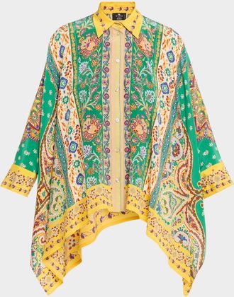 Etro Handkerchief Floral-Print Silk Shirt