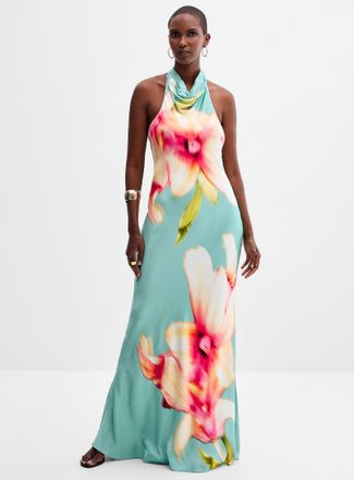 Ever New Womens Clementine floral glow satiny halter dress