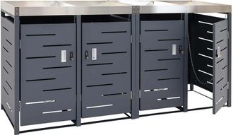 Hhg [nunca Usado] Cubo De Basura Con 4 Cubos Hhg-044b, Cubo De Basura, Jardinera Combinaci&oacute;n Acero Inoxidable-metal 78kg 110x230x62cm Ampliable