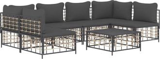 vidaXL Set Muebles De Jard&iacute;n 7 Pzas Y Cojines Rat&aacute;n Pe Gris Antracita Vidaxl
