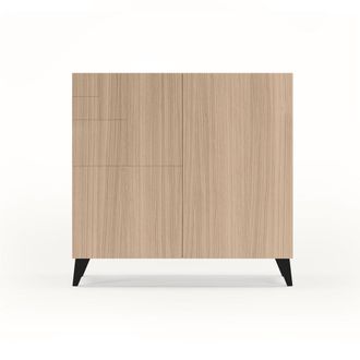 HERDASA Zapatero de melamina nogal claro patas negro 87x90x27 cm