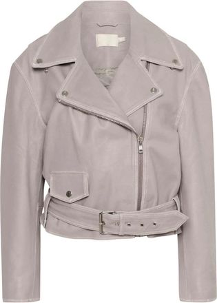 Soaked In Luxury Jassen - Dames - Leren en Su&egrave;de Jassen - Grijs - XS - Leer - Jassen