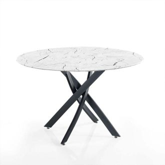 Oresteluchetta Tavolo rotondo vetro effetto marmo bianco &Oslash;110 Jamul White Marble