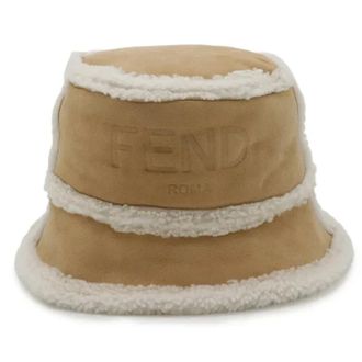 Fendi Pre-owned Logo Shearling Bucket Hat Cappello in Montone - - Pre-owned - Donna - Beige - ONE SIZE