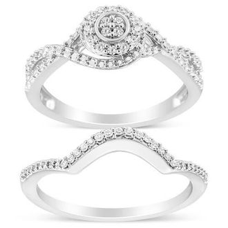 House of Brilliance Silver 1/6 Cttw Diamond Composite Halo and Split Shank Bridal Ring Set in White at Nordstrom, Size 10