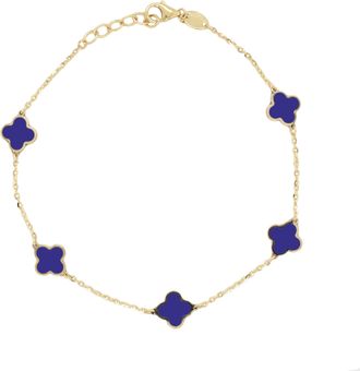 Italian Gold, Inc 14K Yellow Gold Station Clover Bracelet-Lapis