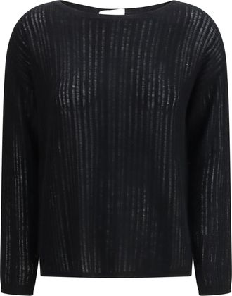 Allude Womens Crew-Neck Rib-Knit Sweater Black Cashmere