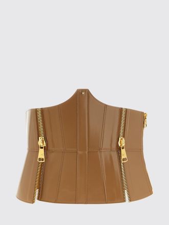 Elisabetta Franchi Leather Bustier Belt with Monogram Logo and Tie Closure