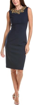 Oscar De La Renta Oscar De La Renta Sunflower Crystal-Embellished Silk-Lined Wool-Blend Sheath Dress