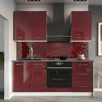 Vicco Cocina Para Solteros Fame-line, Rojo Burdeos Alto Brillo/blanco, 190 Cm, Et M&aacute;rmol, Vicco