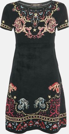 Roberto Cavalli Black Velvet Knit Crewneck Mini Dress
