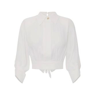 Elisabetta Franchi Shirts, female, Beige, Size: L Georgette Blouse with Sash Belt