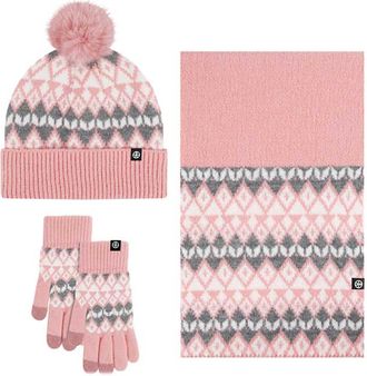 Generic Womens Hat Scarf and Gloves Set Jacquard Knit Beanie Patterned Scarf Thermal Gloves 3 In 1 Winter Cosy Neck Warmer Cold Weather Sets for Outdoor