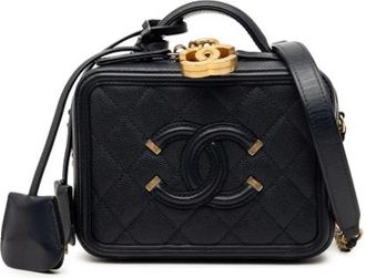 Chanel Pre-owned Filigree Vanity Case - Dames - Vintage Schoudertas - Blauw - ONE Size - Leer - Vintage