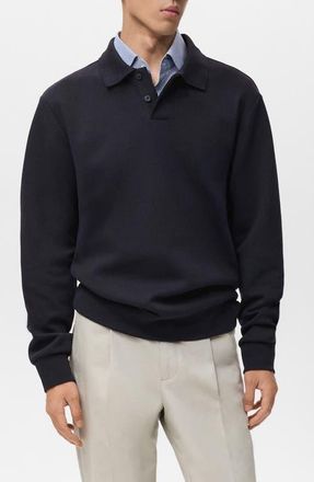 Mango Regular Fit Polo Sweatshirt in Navy at Nordstrom, Size Xx-Large