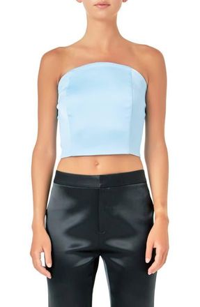 endless rose Strapless Satin Crop Top in Clean Blue at Nordstrom, Size Small