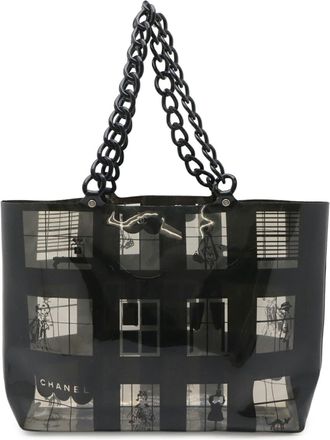 Chanel Black Clear Yellow Vinyl Shoulder Bag Tote Bag (Pre-Owned)