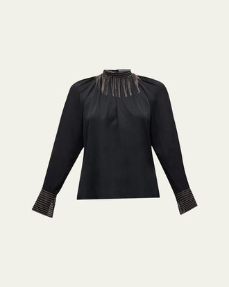Kobi Halperin Long-Sleeve Blouse with Chain Neck Detail