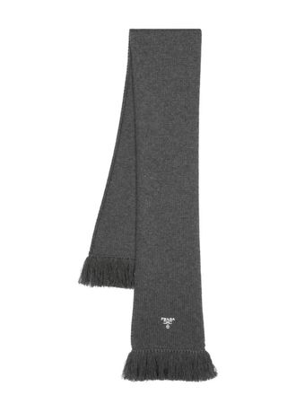 Prada logo-embroidered cashmere scarf - men - Cashmere - One Size - Grey