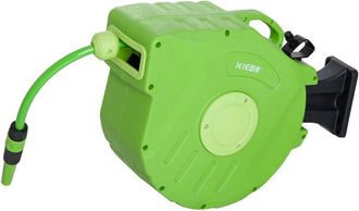 OUTSUNNY Carrete Para Manguera 15m+1,5m Soporte Mural Portamanguera Roll-up Autom&aacute;tico Giratorio 180&deg; Con Pistola De Pulverizaci&oacute;n Base De Pared - Outsunny