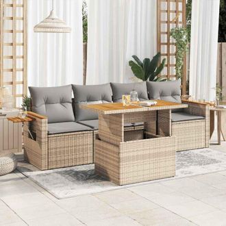 vidaXL Vidaxl - Set Sof&aacute;s Jard&iacute;n Y Cojines 5 Pzas Rat&aacute;n Sint&eacute;tico Acacia Beige
