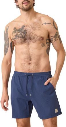 Marine Layer Navy/Blue Striped Lined Sport Hybrid Swim Shorts at Nordstrom, Size Small
