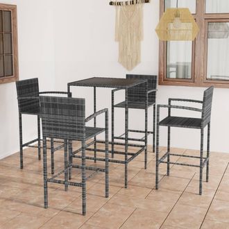 vidaXL Mesa Y Taburetes Altos Jard&iacute;n 5 Piezas Rat&aacute;n Sint&eacute;tico Gris Vidaxl