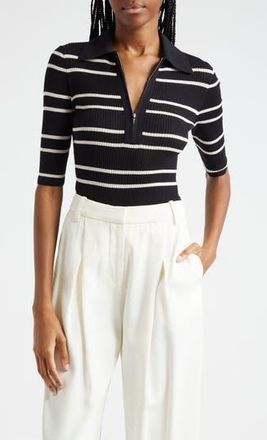 A.L.C. Cooper Stripe Knit Polo in Black/White Wide Stripe at Nordstrom Rack, Size Medium