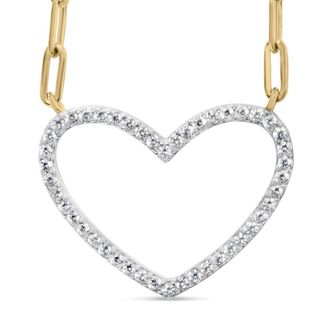 House of Brilliance 14K Yellow Gold over Silver 1/4 Cttw Diamond Open Heart with Paperclip Chain Pendant Necklace