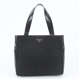 Prada Black Leather Nylon Shoulder Bag Tote Bag (Pre-Owned)