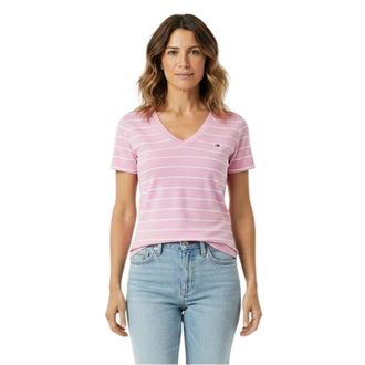 Tommy Hilfiger Gestreepte katoenen T-shirt voor dames (Roze/Ecru)
