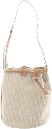 Dior Pre-owned Bucket Bags, female, Beige, Size: ONE SIZE Pre-owned Trotter Nylon Canvas Leather Shoulder Bag